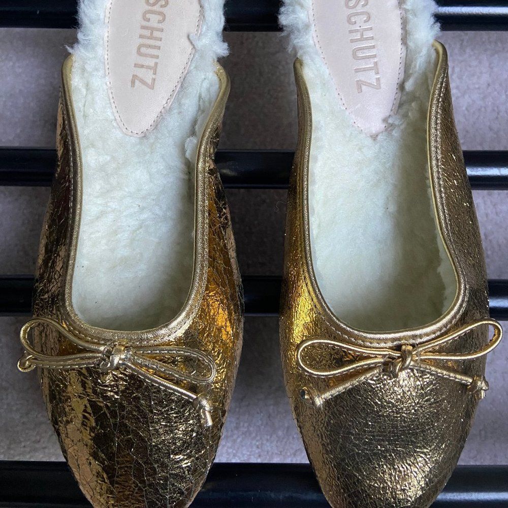 SCHUTZ Women Evelin Leather Shearling Slide Ballerina Flats - NEW NWOB - Picture 2 of 8